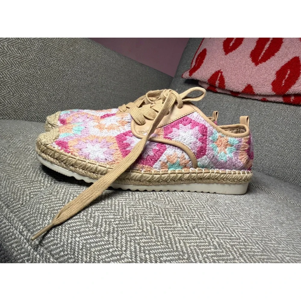 Copper Key Crochet Espadrille Sneakers Multi Granny Square Pink Orange‎ Size 8M